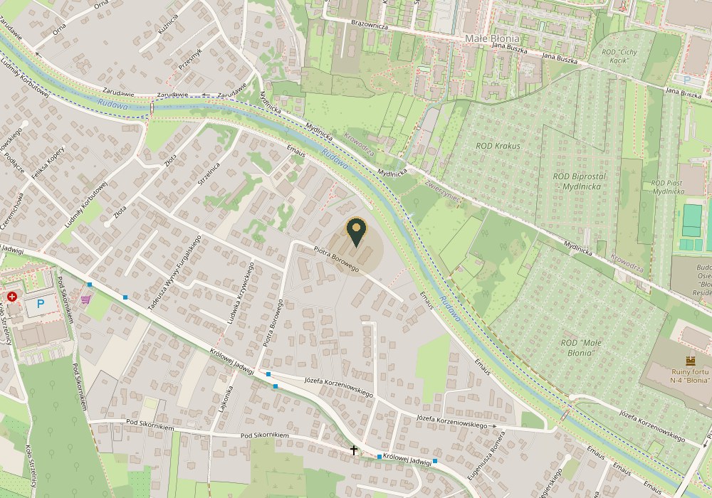 Mapa z lokalizacją salonu Yennefer przy ul. Piotra Borowego 43 w Krakowie